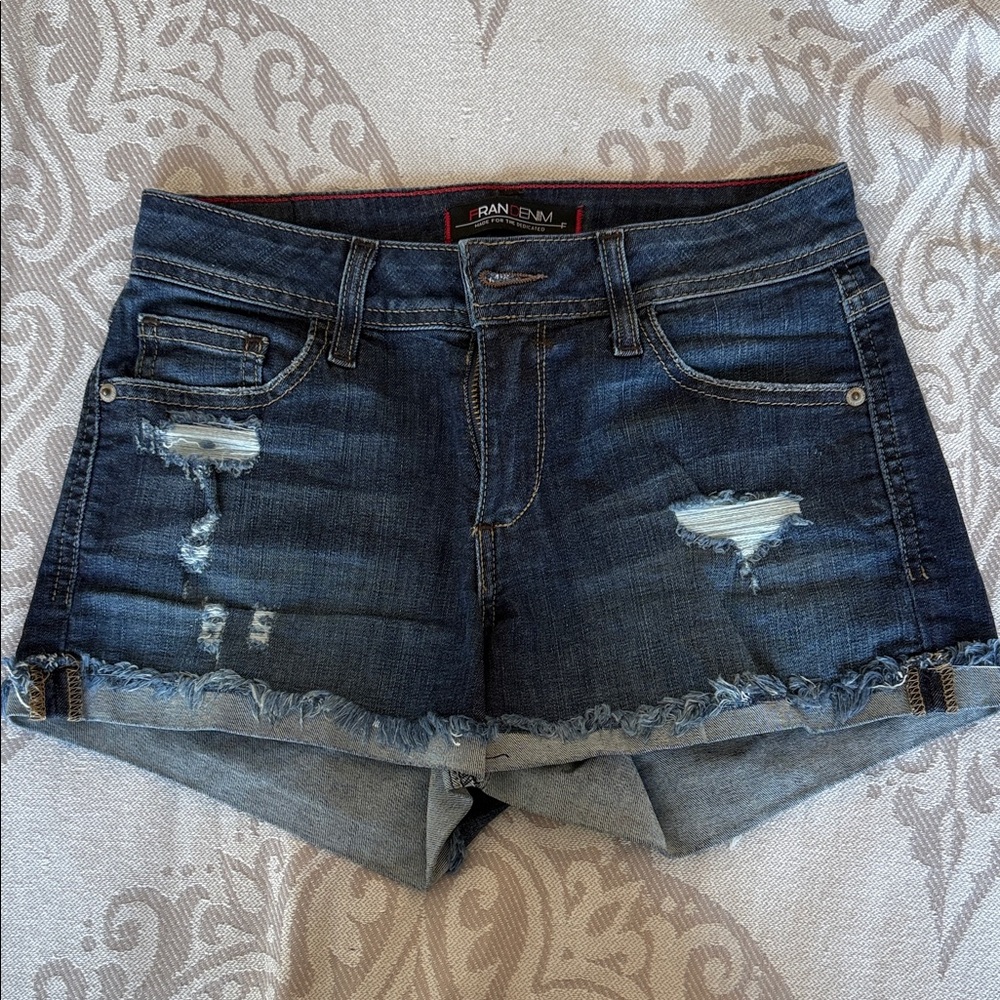 FRAN Denim Dark Blue Distressed Women’s Jean Shorts